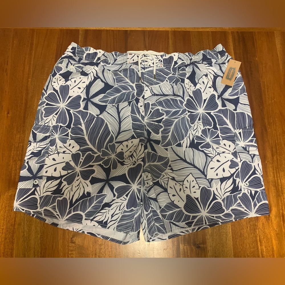 The Foundry Men's 4XL Hawaiian Swim Trunks Cargo Blue White Floral Shorts NWT